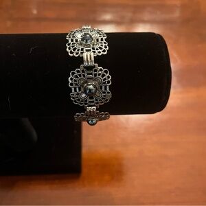 Intricate Silver Tone Floral Linked Bracelet
